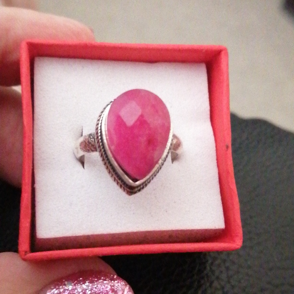 Gorgeous Created Ruby Silver plated ring size 7.5